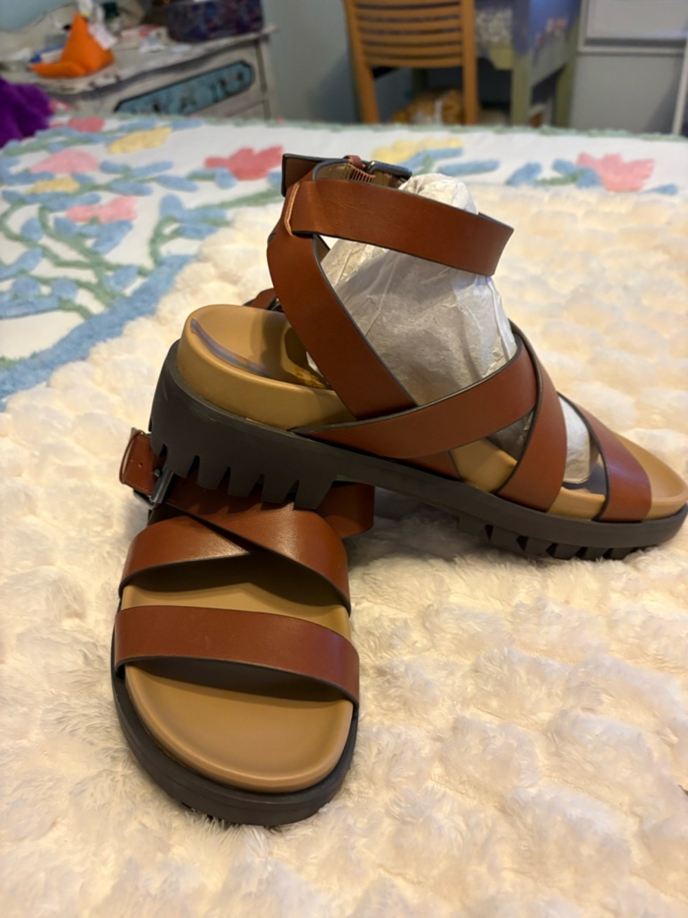 Sam Edelman Lug sole Ankle Strap Leather Sandals 7.5-8